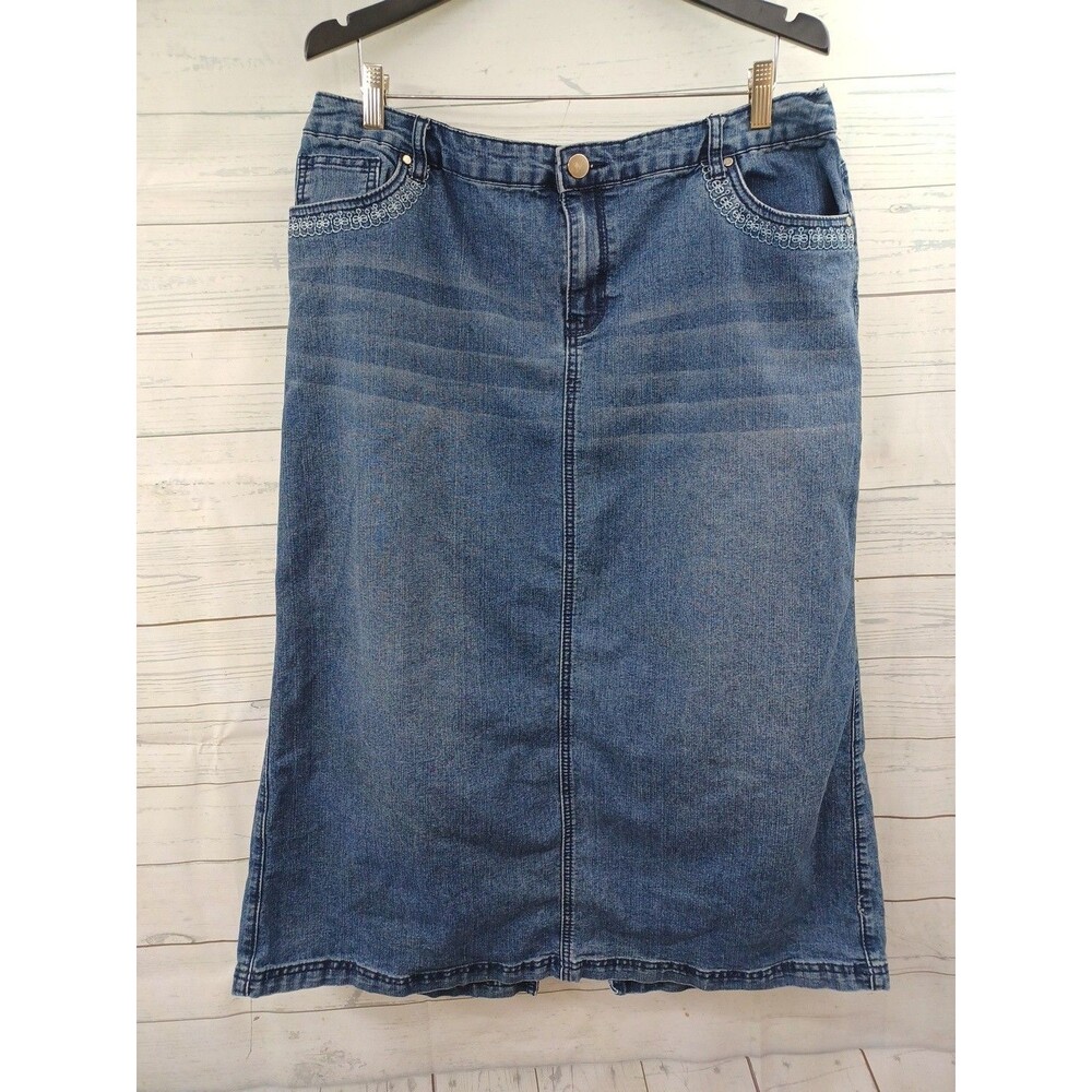 Cato Woman Denim Skirt Womens 18W Blue Stretch Midi Casual Modest Back Slit